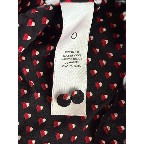 FRAME Grace Silk Noir Blouse Black Red White Hearts Ruffle Button Up Women’s M - Picture 10 of 13